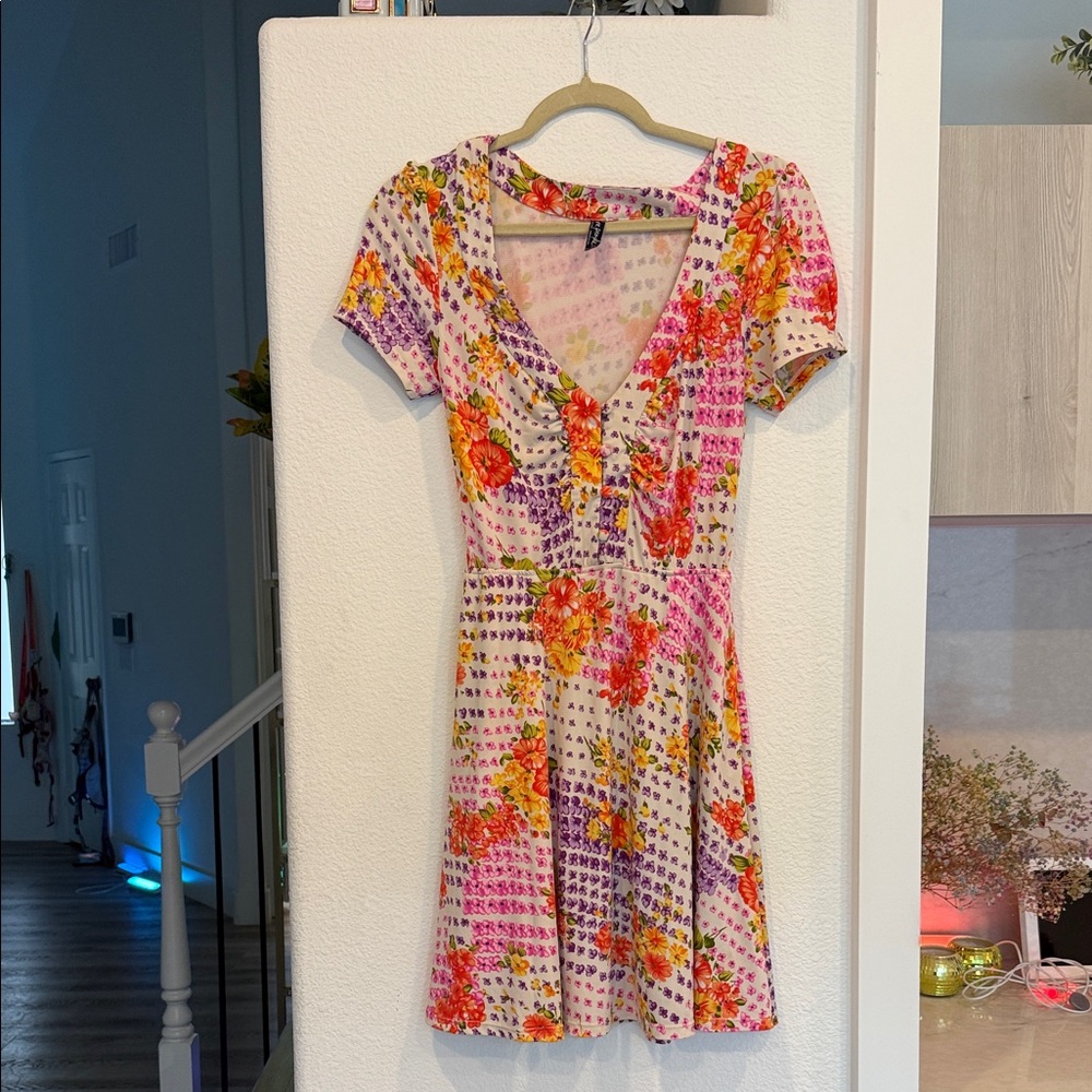 Free People Pink and Orange Floral Mini Dress